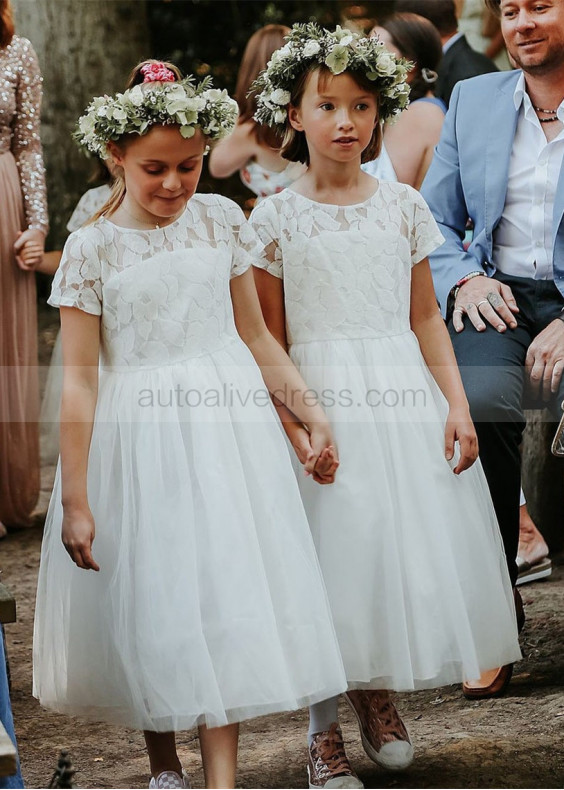 Ivory Lace Tulle Heart Back Flower Girl Dress